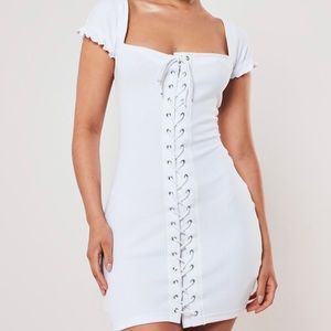Missguided White rip cap sleeve lace up mini dress